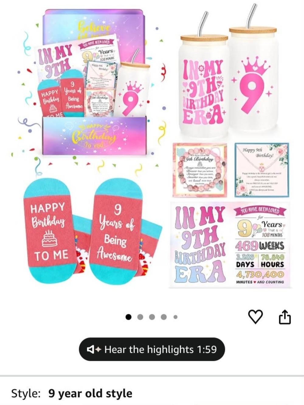 9th Birthday Party Gift Set - Pink Celebration Bundle